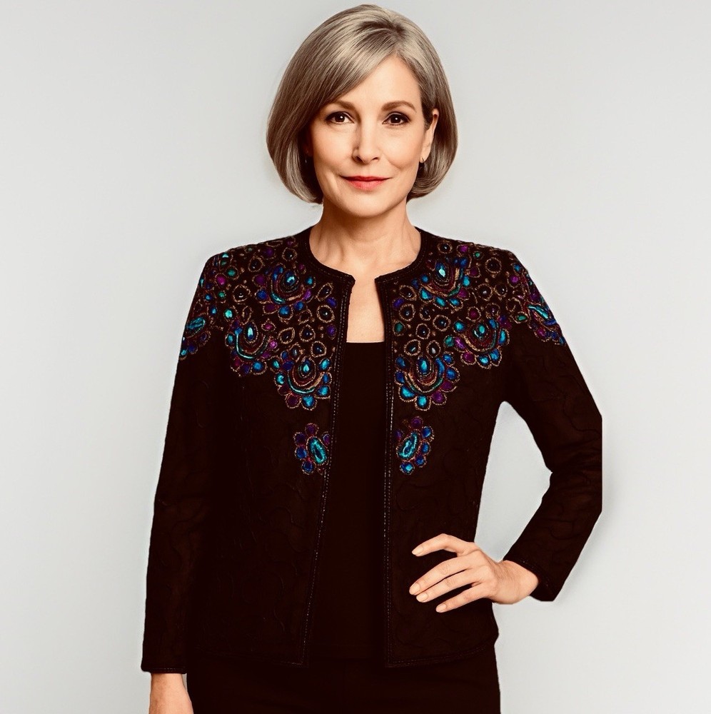 JMD New York Beaded Silk Jacket Small Black Multicolor Sequins Embroidered NWT