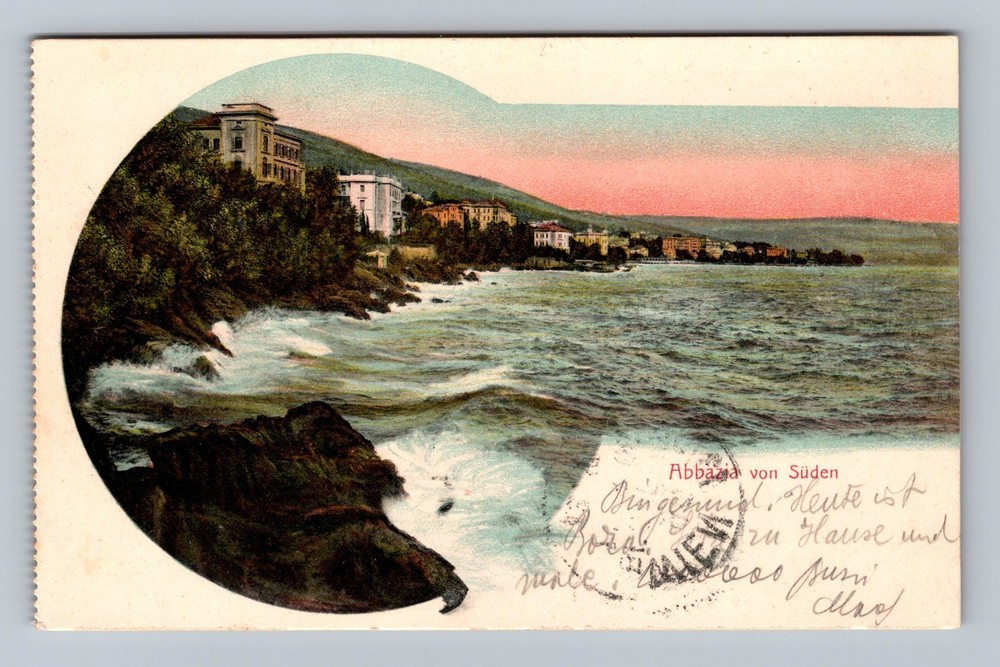 Croatia- Abbazia Coastline View From The South Postal Old Card Vintage Postcard