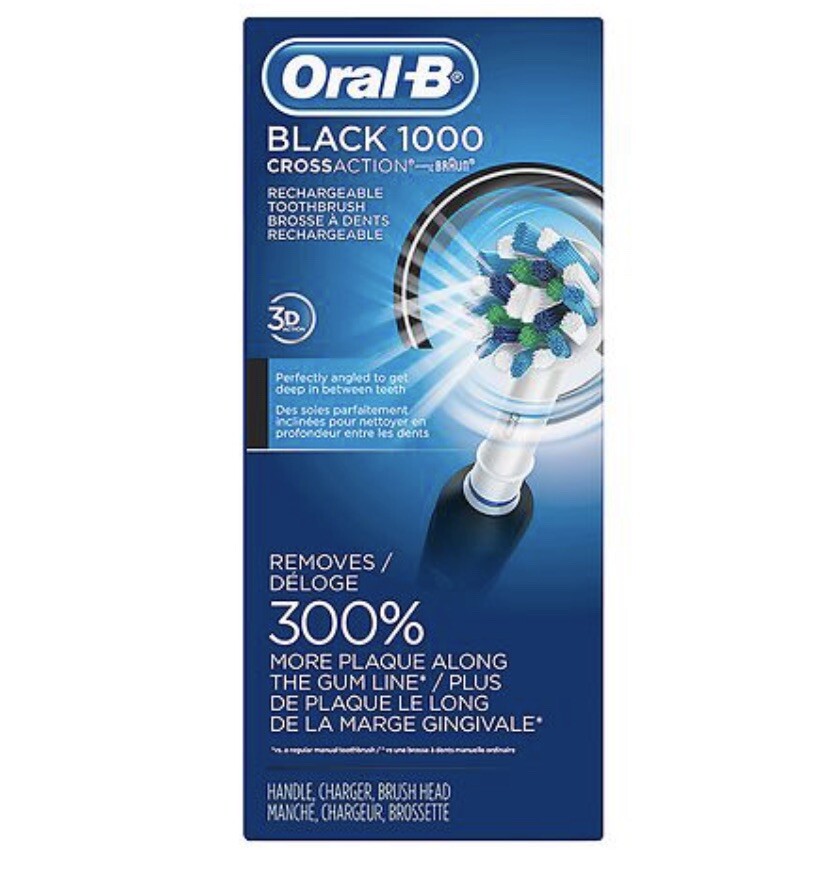 Oral-B Pro 1000 Crossaction Electric Rechargeable Toothbrush - Black