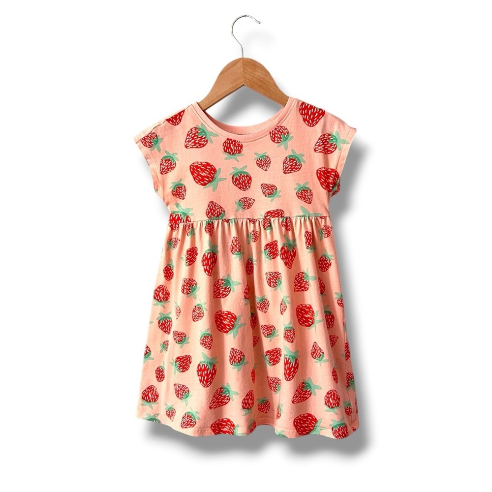 Old Navy Strawberry Print Dress Girls Size 4T Pink Fruit Summer Twirl Dress