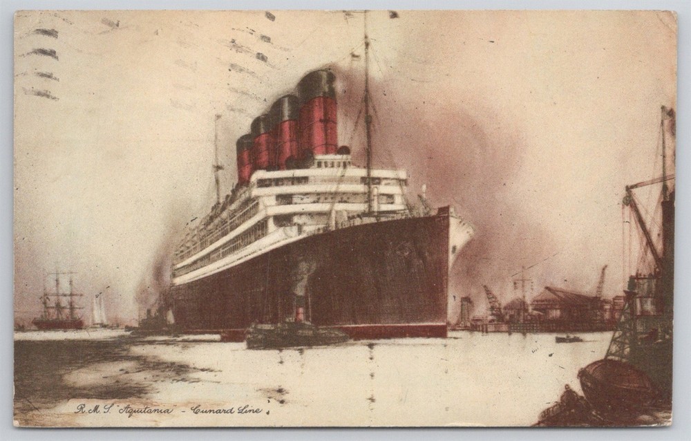 RMS Aquitania Cunard Line Cruise Ship Ocean Liner Vintage Postcard AK21