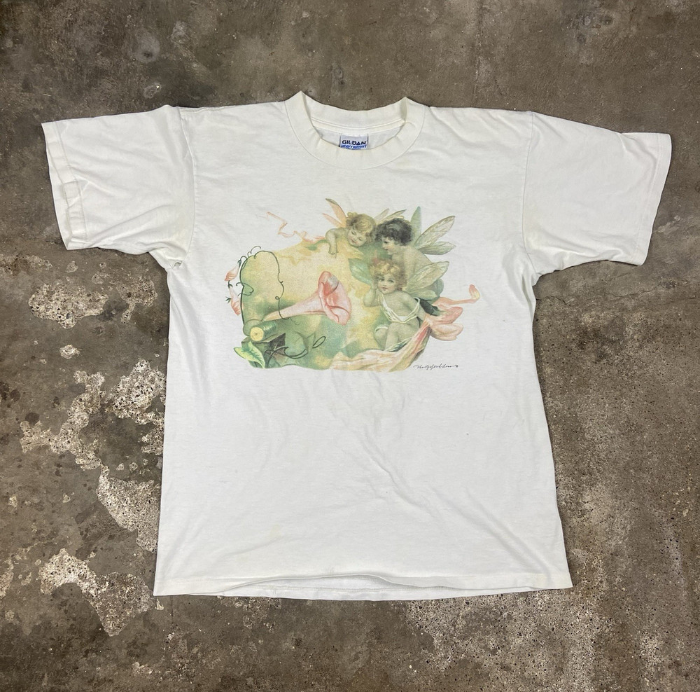 Vintage 90s Fairy T-Shirt Size Large White Fantasy Art The Gifted Like Graphic