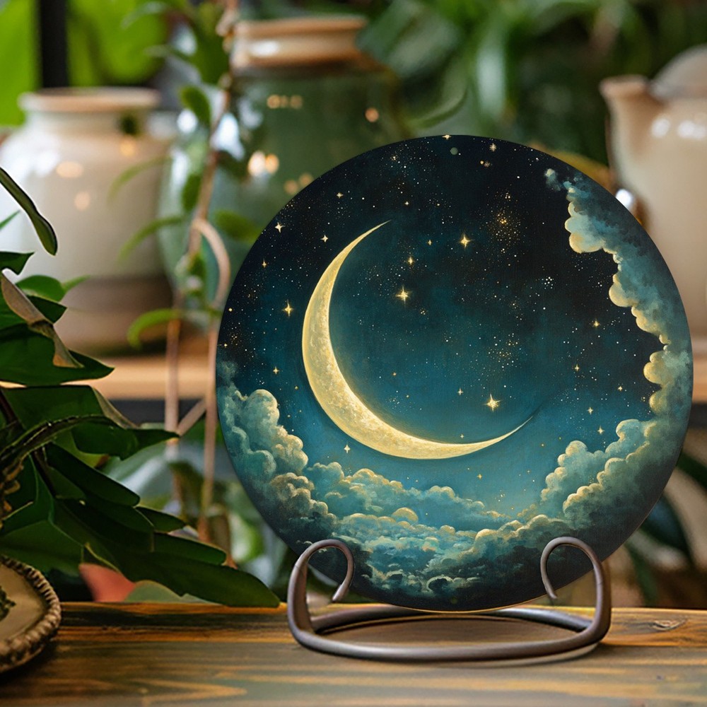 Vintage Moon Starry Design Round Aluminum Metal Wall Decoration
