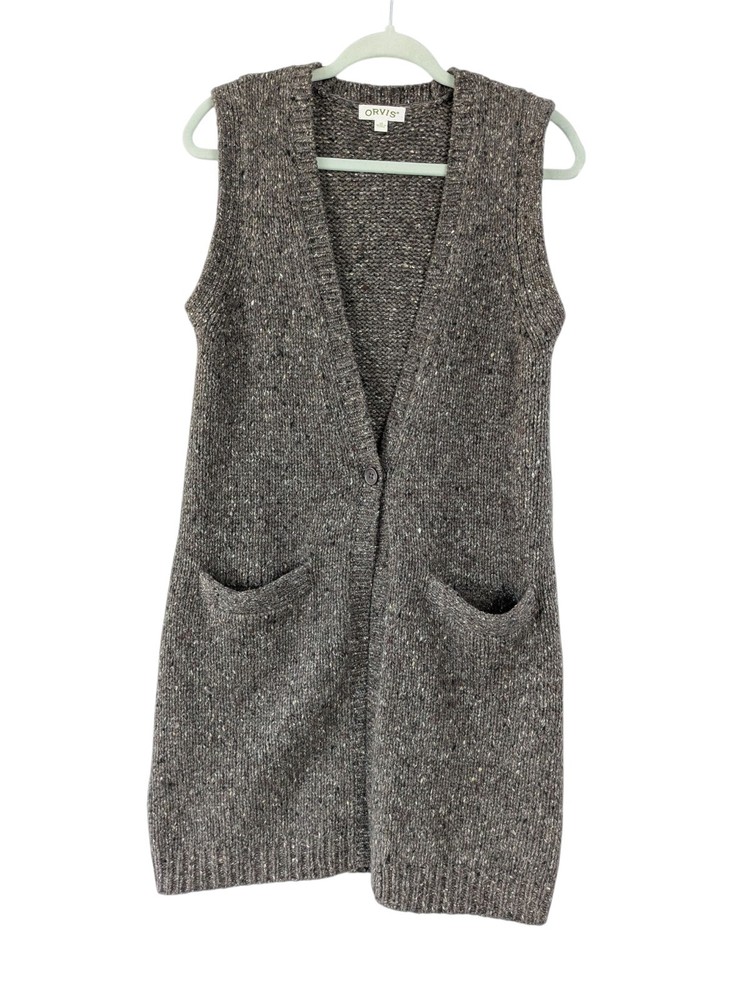 Orvis Silk Merino Wool Long Sweater Vest Women's Size XS wool silk blend Brown