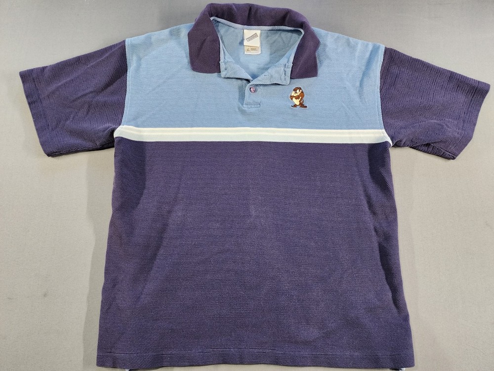 Looney Toons Taz Short Sleeve Polo Shirt XL Blue Warner Bros TM Vintage Golf Y2K