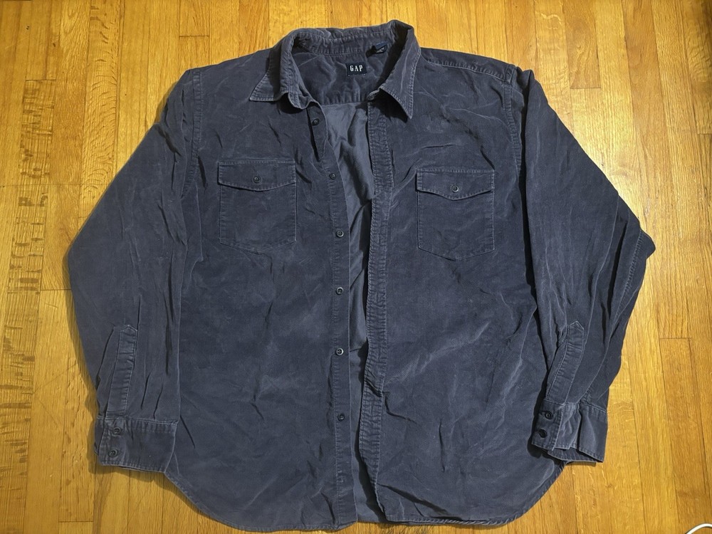 GAP Men's XL Gray Corduroy Cotton Long Sleeve Button-Up Shirt Pockets