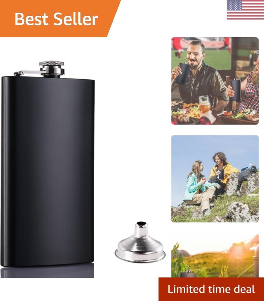18/8 Stainless Steel 12oz Hip Flask with Free Funnel - Leak Proof Design