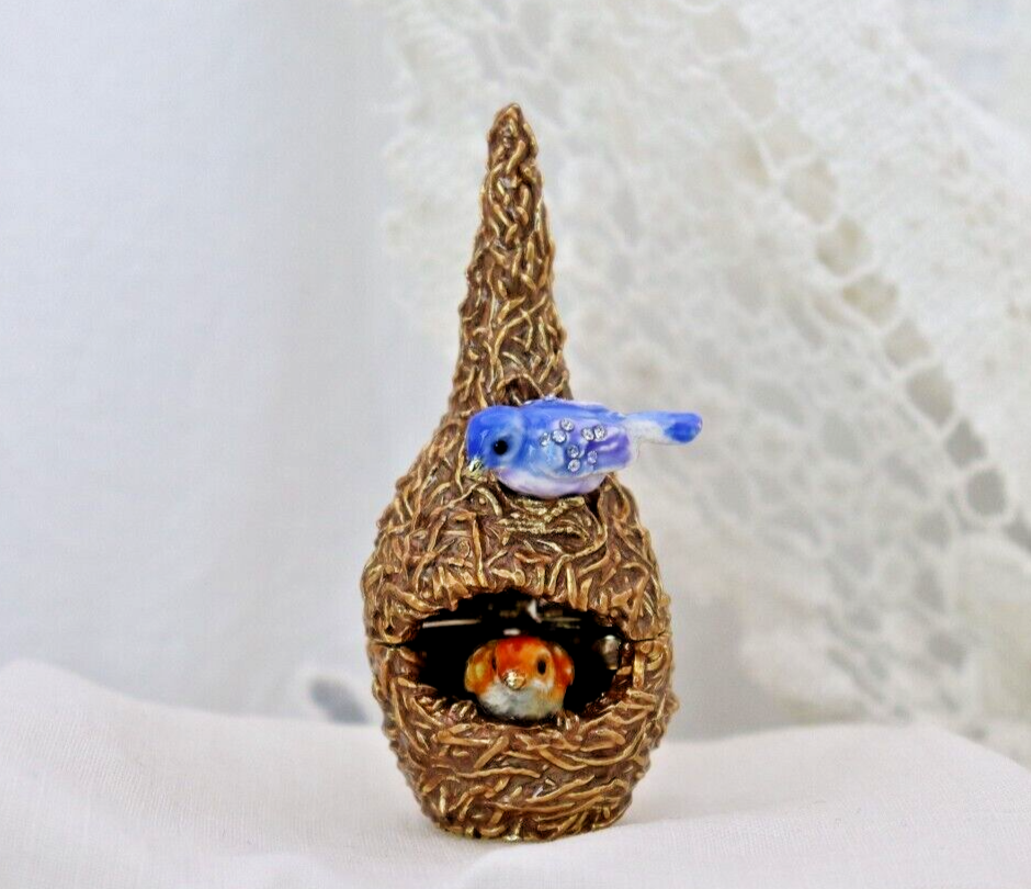 Handmade Bird Nest Trinket Box with Austrian Crystals by Keren Kopal