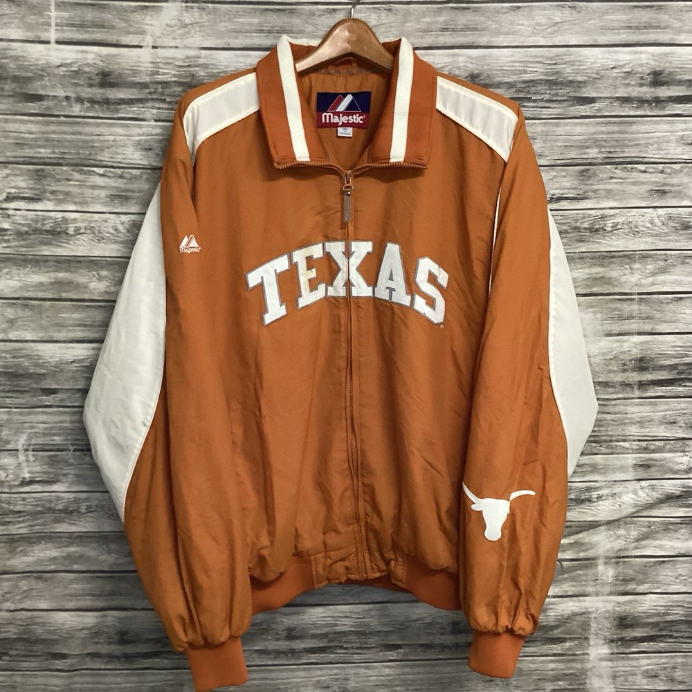 Vintage UT Texas Longhorns Majestic Embroidered NCAA Jacket Mens XL Burnt Orange