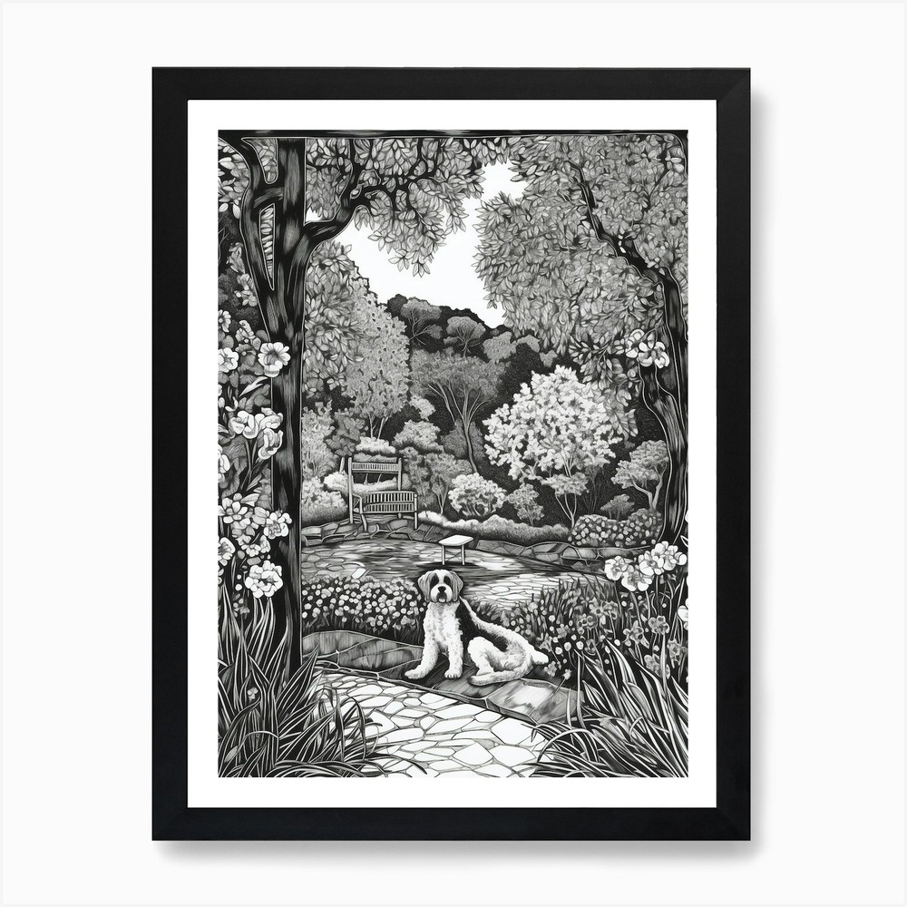 Drawing Of A Dog In Descanso Garden Framed Wall Art Poster Canvas Print Picture