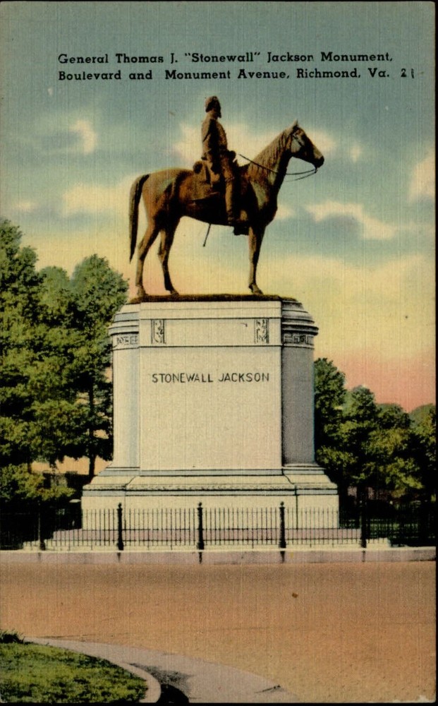 Richmond VA Gen Stonewall Jackson Monument Confederate Civil War linen postcard
