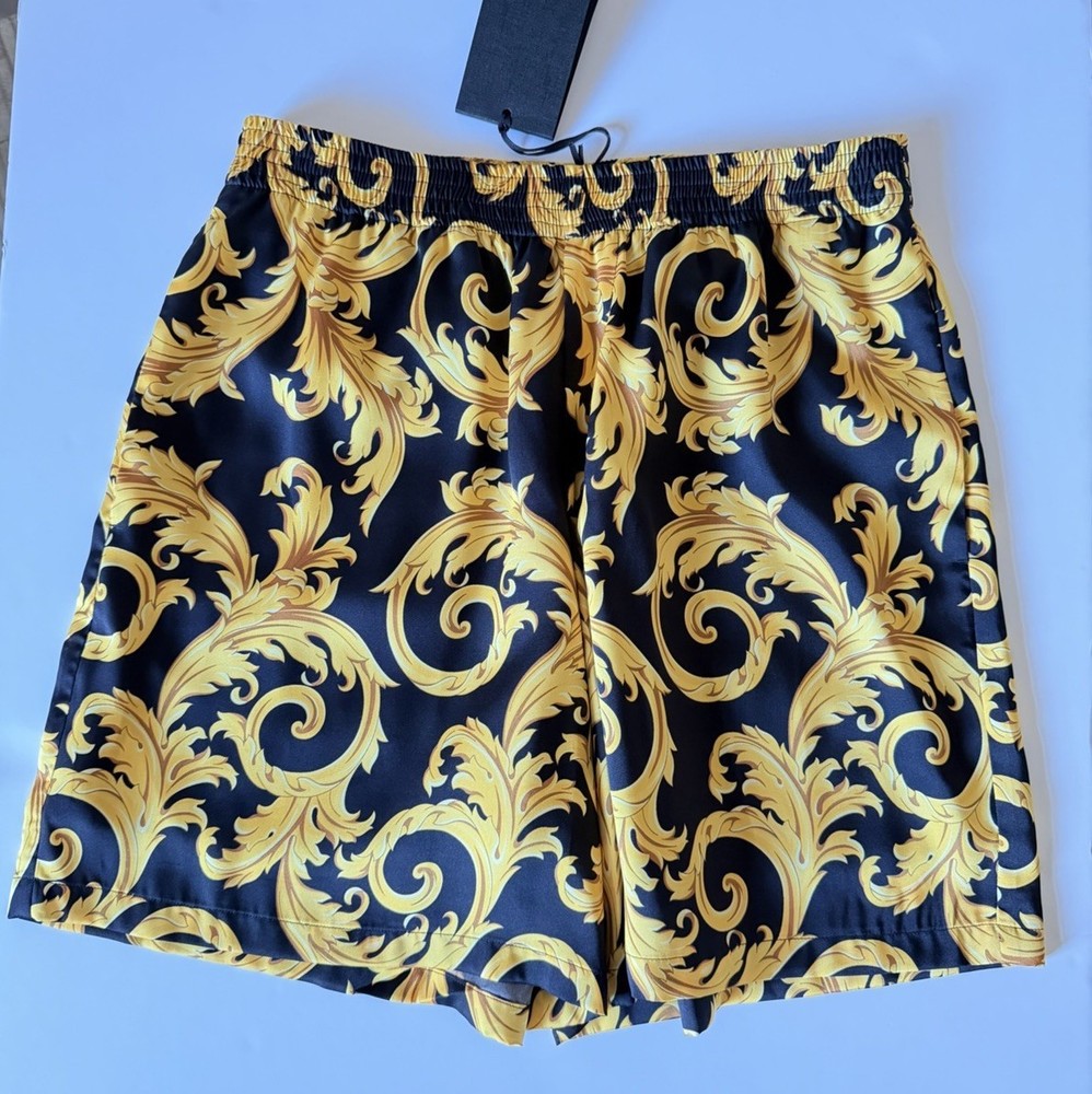 NWT Versace Men's Baroque Print Polyester Twill Gold Shorts IT52 US XL Authentic