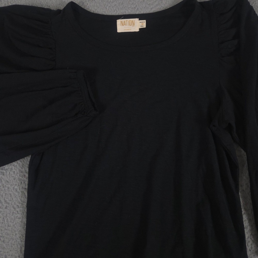 Nation LTD Top Women Medium Cecilia Balloon Sleeve Pima Cotton Puff Shoulder