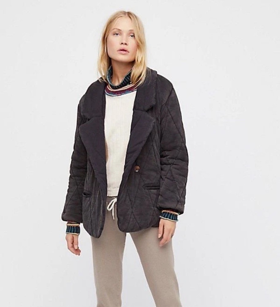 Free People Tawny Quilted Jacket in Washed Black- size Small.