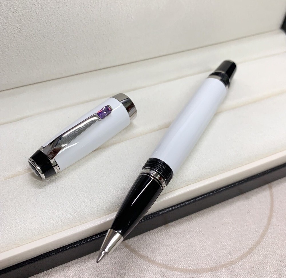 Deluxe Bohemian Series Ceramic White-Silver Clip 0.7mm Rollerball Pen No Box