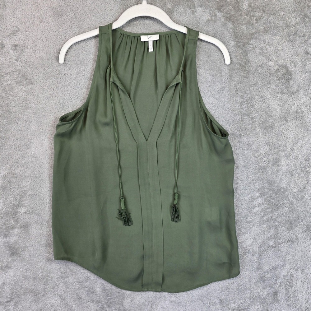 Joie Tank Top Womens S Green V Neck Sleeveless 100% Silk Tassel Tie Boho Blouse