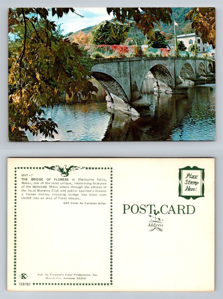 Shelburne Falls, Massachusetts, Bridge of Flowers Mohawk Trail Vintage Postcard