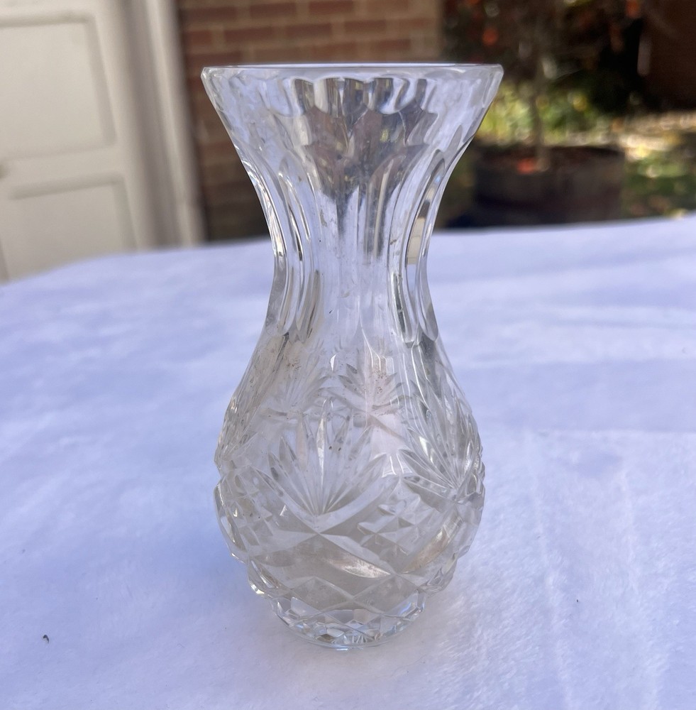 Small Beautiful Vintage Cut/ Pressed Glass Vase 6”
