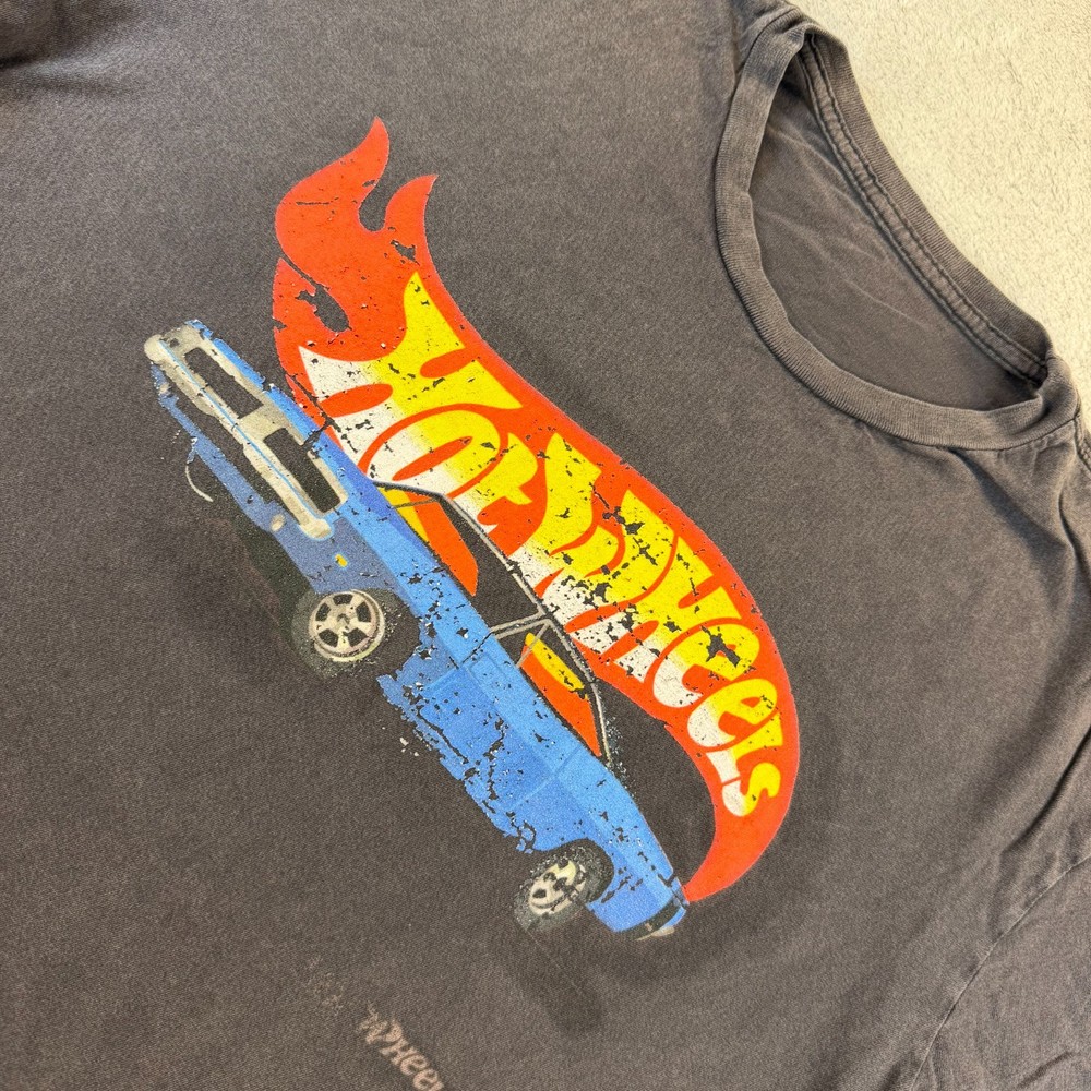 Hot Wheels Graphic T Shirt Mens Vintage Style Blue Flame Car Tee Large
