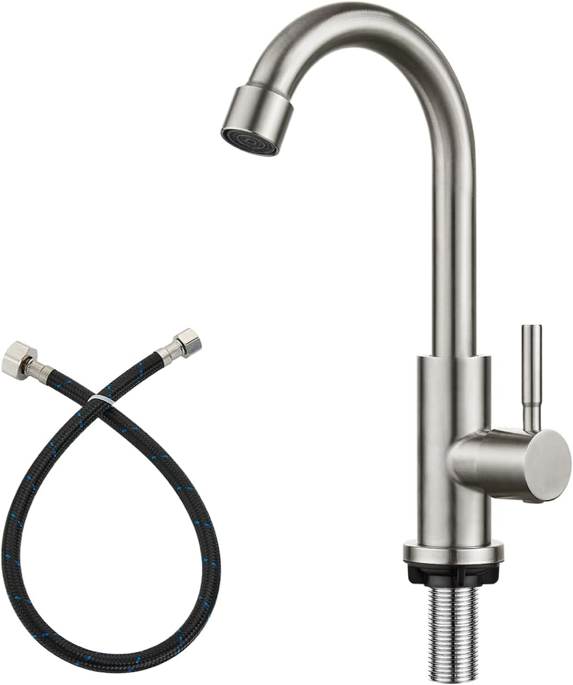 Kitchen Faucet Single Handle 1 Hole Deck Mount SUS304 Stainless Steel Sink Bar T