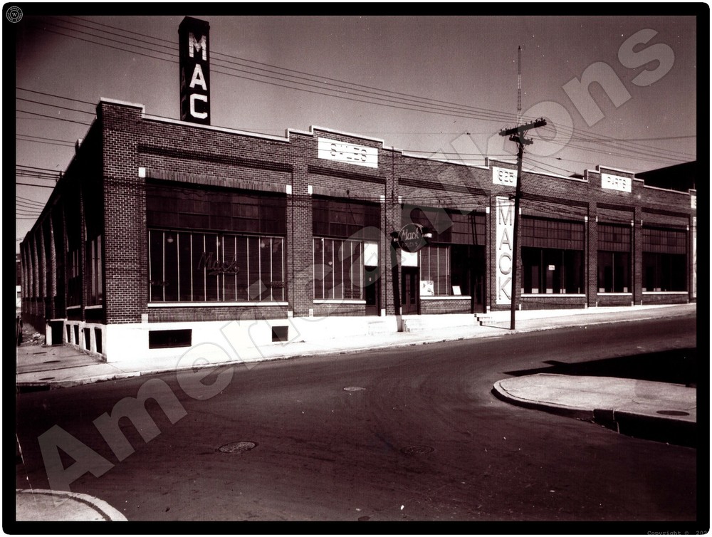 Mack Truck New Metal Sign: Vintage Mack Dealership Building Pictured