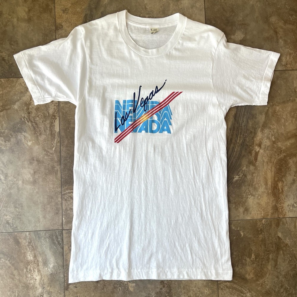 Vintage 80s Single Stitch Screen Stars Las Vegas T-Shirt Mens L White USA