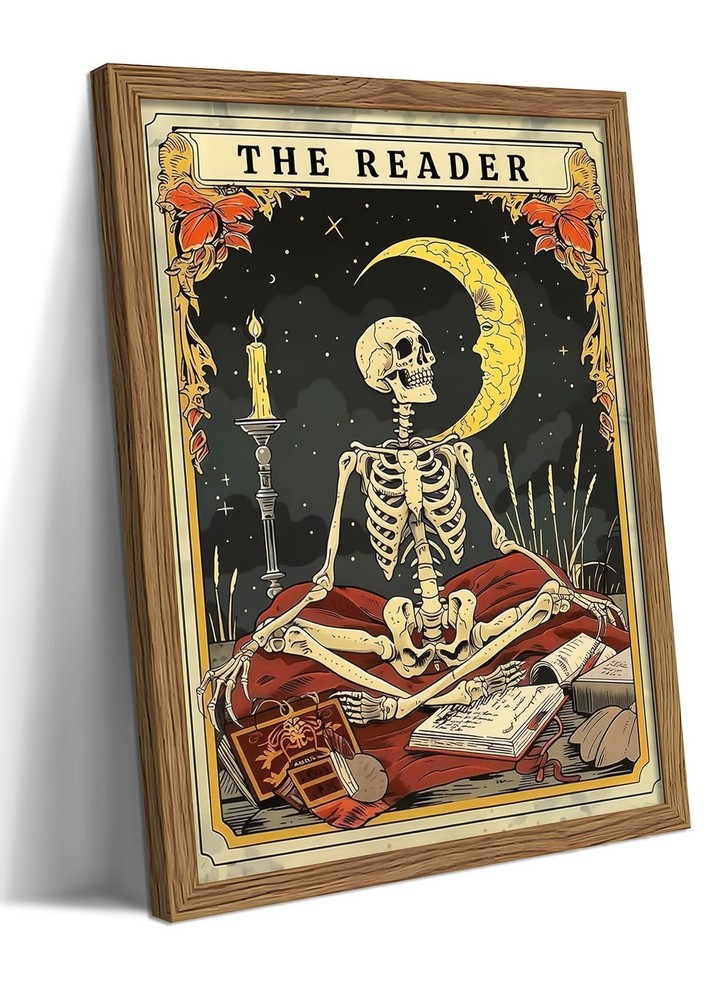 Framed The Reader Tarot Canvas Wall Art, Skeleton Reader Tarot Card Pictures ...