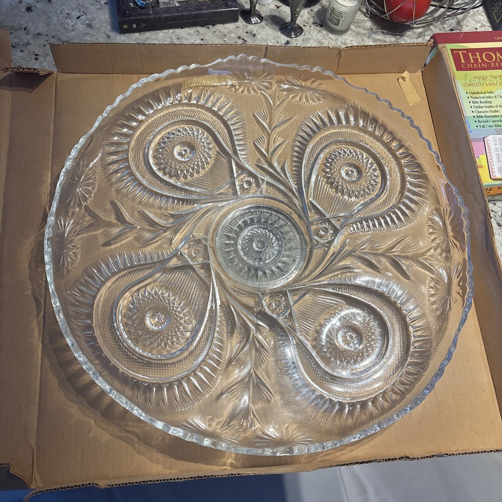 LE Smith Colony Horseshoe Pinwheel & Stars Punch Bowl Underplate 21” EUC HEAVY