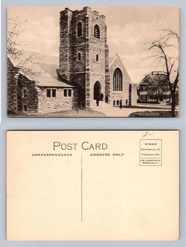 Putnam, CT-Connecticut, Baptist Church Stone Tower View Vintage Postcard