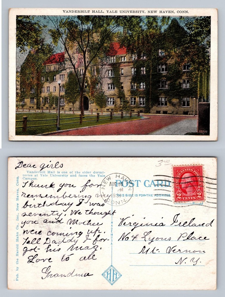 New Haven, CT-Connecticut, Vanderbilt Hall Yale Card c1910 Post Vintage Postcard