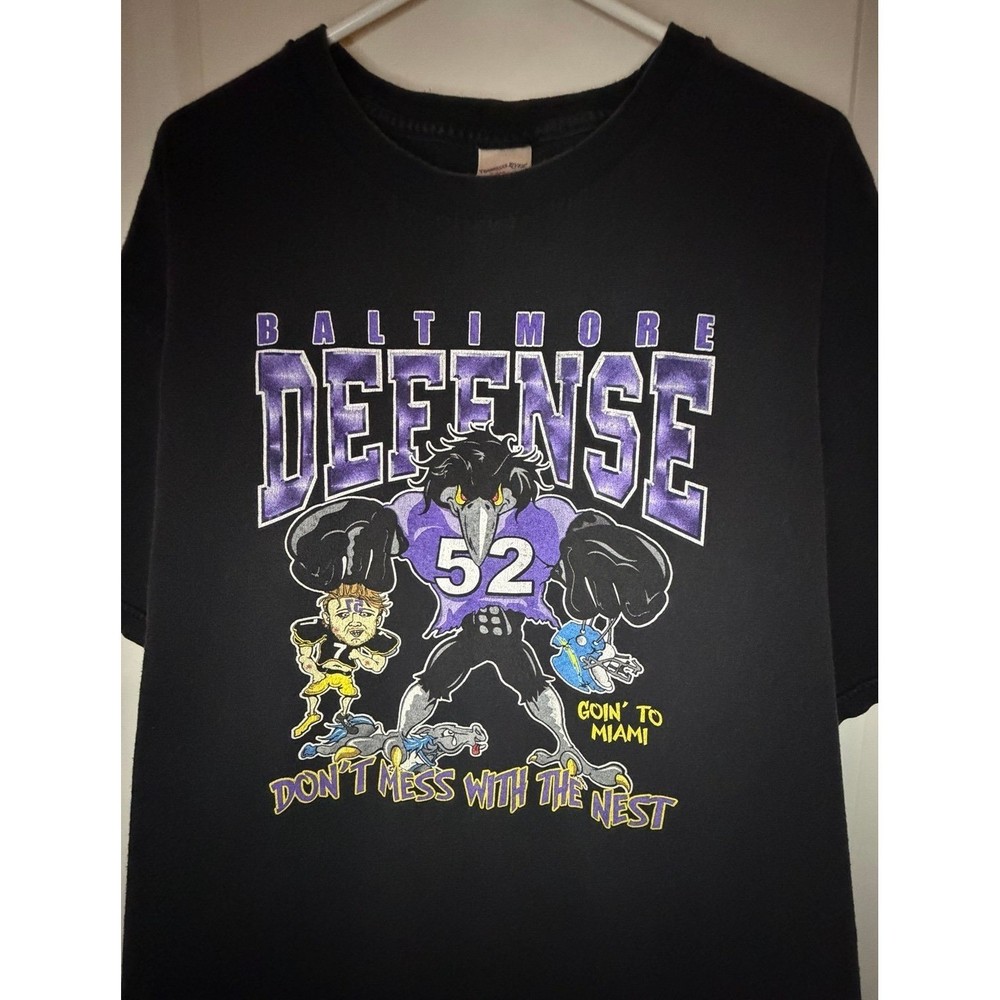 Vintage Y2k NFL Baltimore Ravens Defense Graphic Black T-Shirt Sz Men's 2XL NWOT
