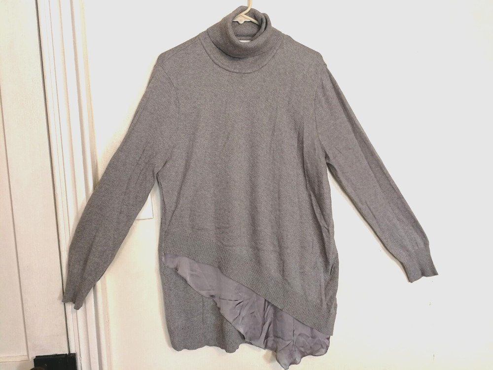Soft Surroundings Womens Sweater XL Gray Wool Blend Asymmetrical Long Sleeve