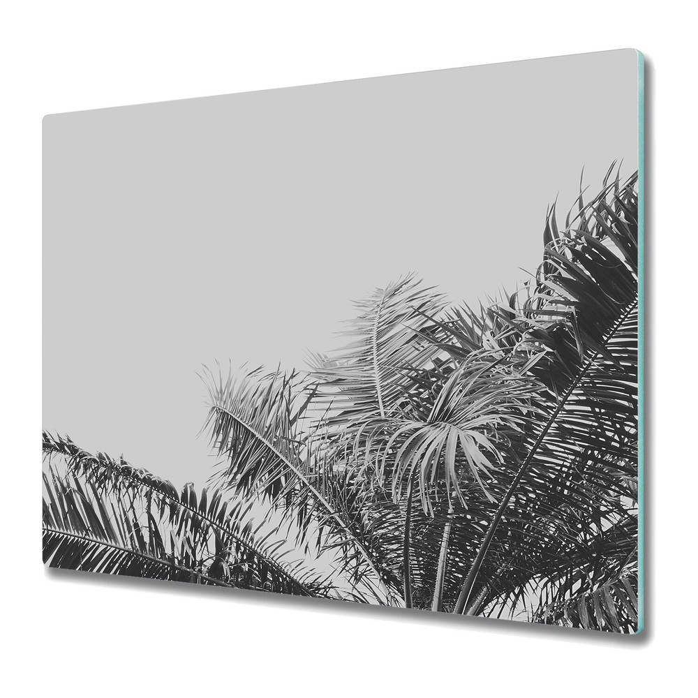 Glass Worktop Saver with Palm Plant Design Featuring Large Jungle Leaves Inspired by Miami and Hawaii Flora