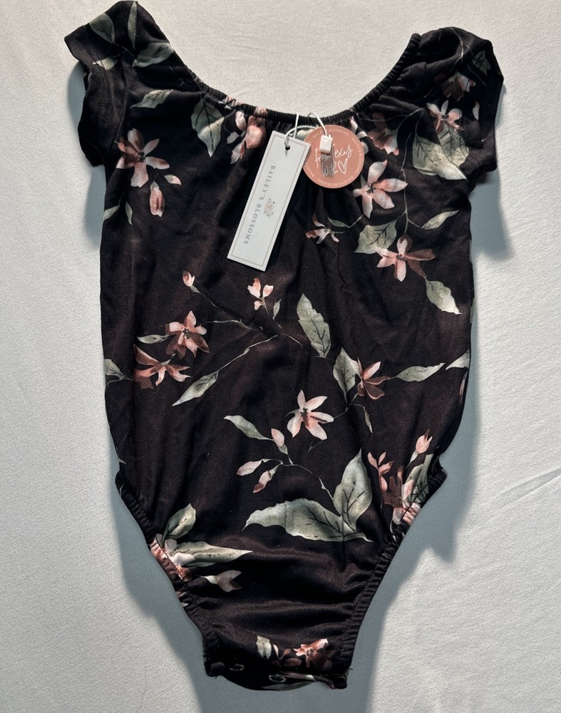 Bailey's Blossoms Black Short  Sleeve Leotard 2T with floral print. Baby shower.