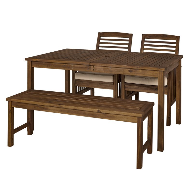 Acacia Wood Simple Patio 4-Piece Dining Set - Dark Brown-image