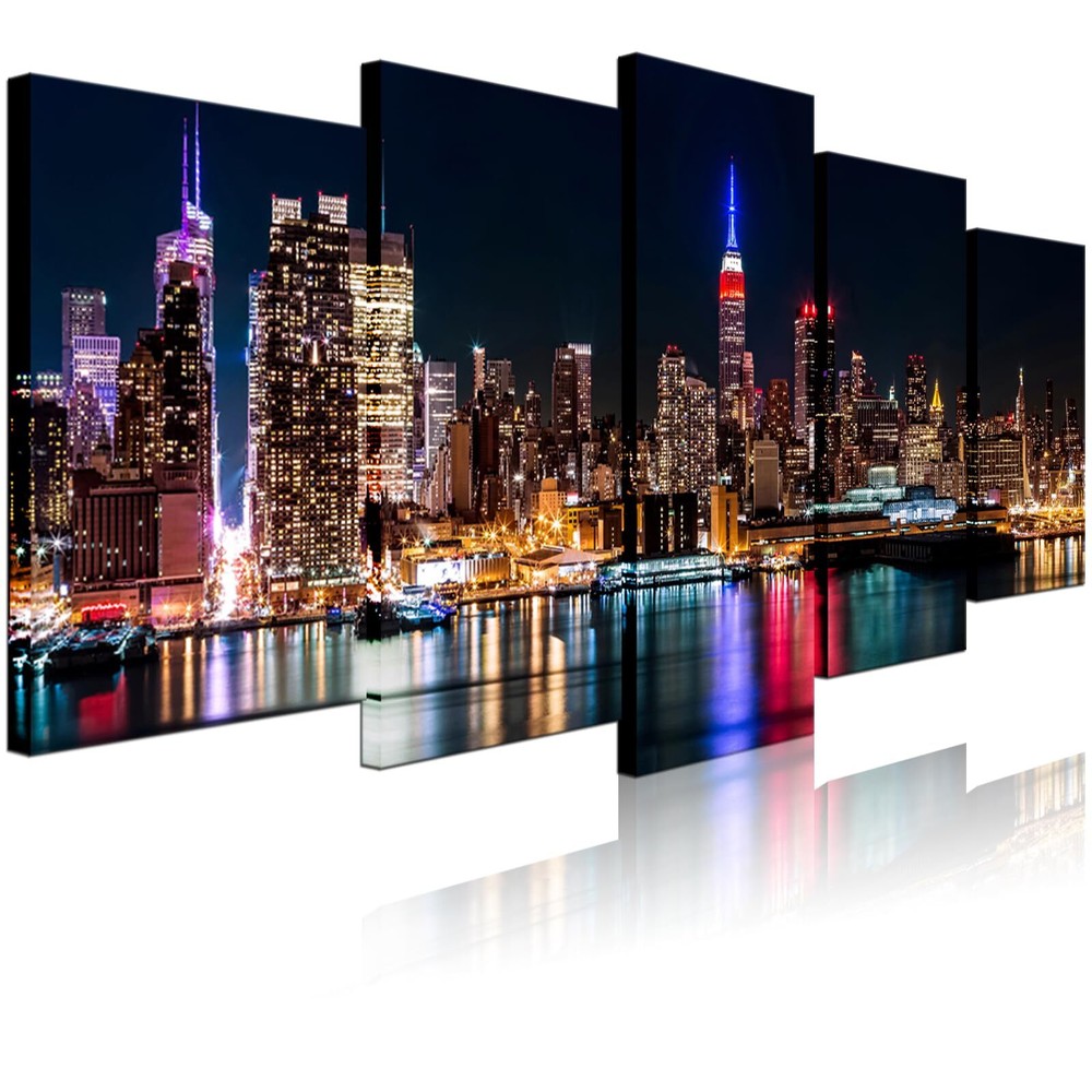 Biuteawal - New York City Canvas Wall Art Manhattan Skyline at Night Picture ...