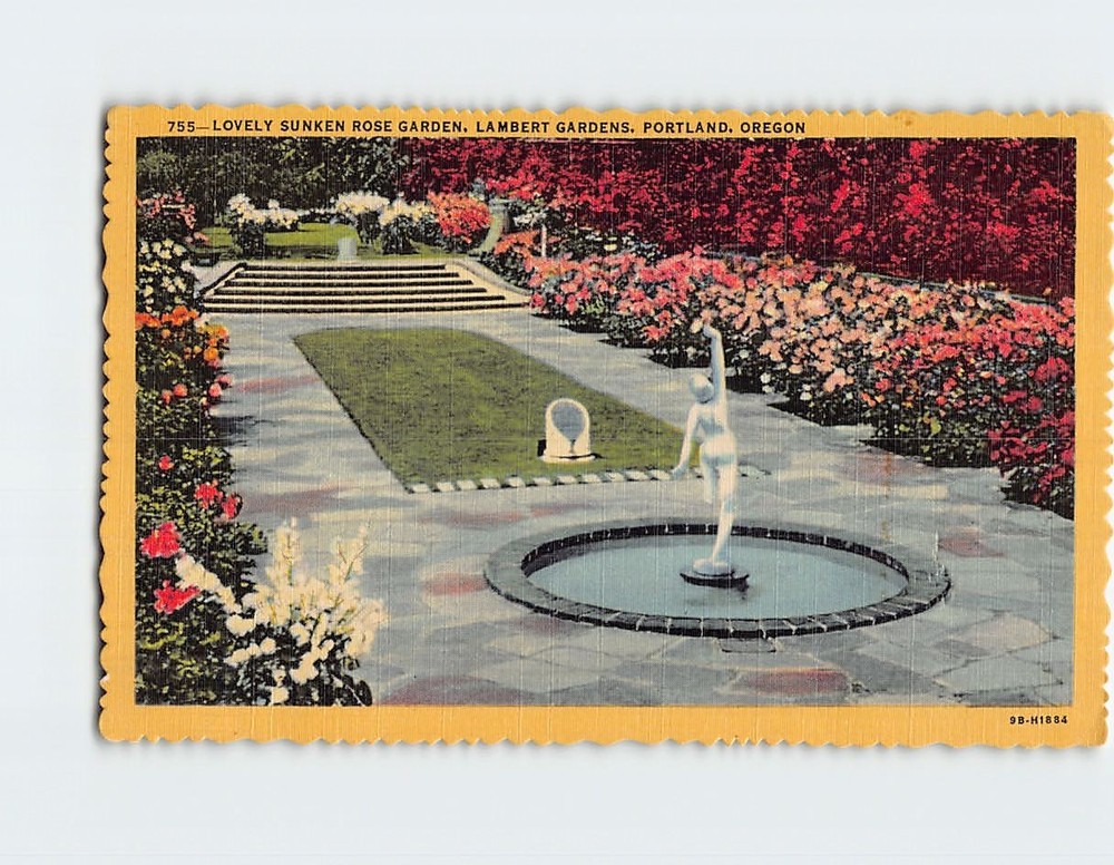 Postcard Lovely Sunken Rose Garden Lambert Gardens Portland Oregon USA