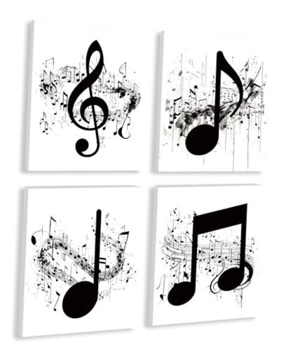 Vintage Black and White Framed Music Notes Wall Art Canvas Poster Print