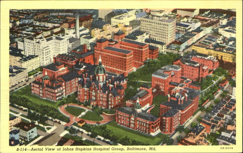 Johns Hopkins Hospital Group Baltimore Maryland MD aerial view 1930s