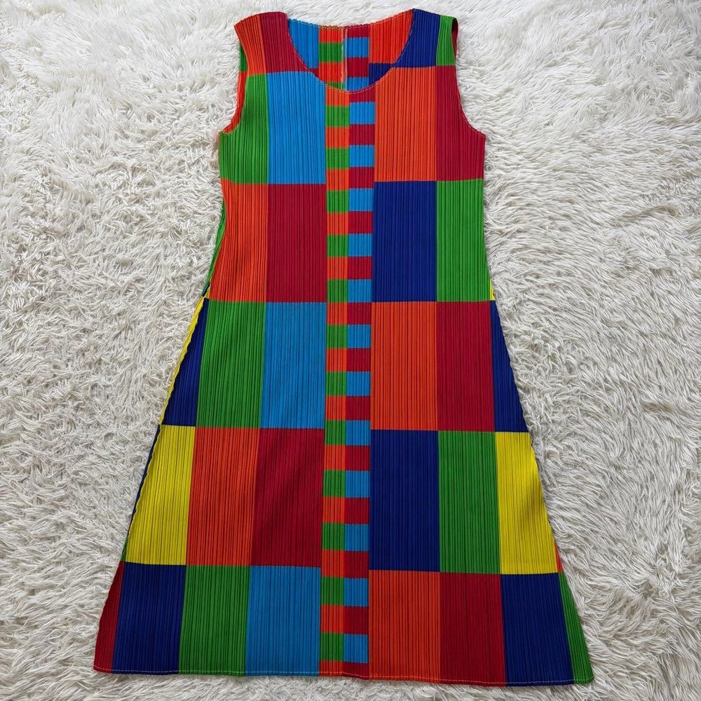 ISSEY MIYAKE PLEATS PLEASE Sleeveless Long Dress Multicolor Size L For Women