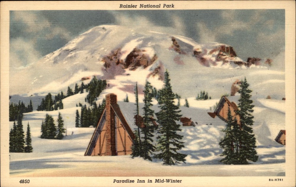 Paradise Inn Rainier National Park Washington vintage postcard v350