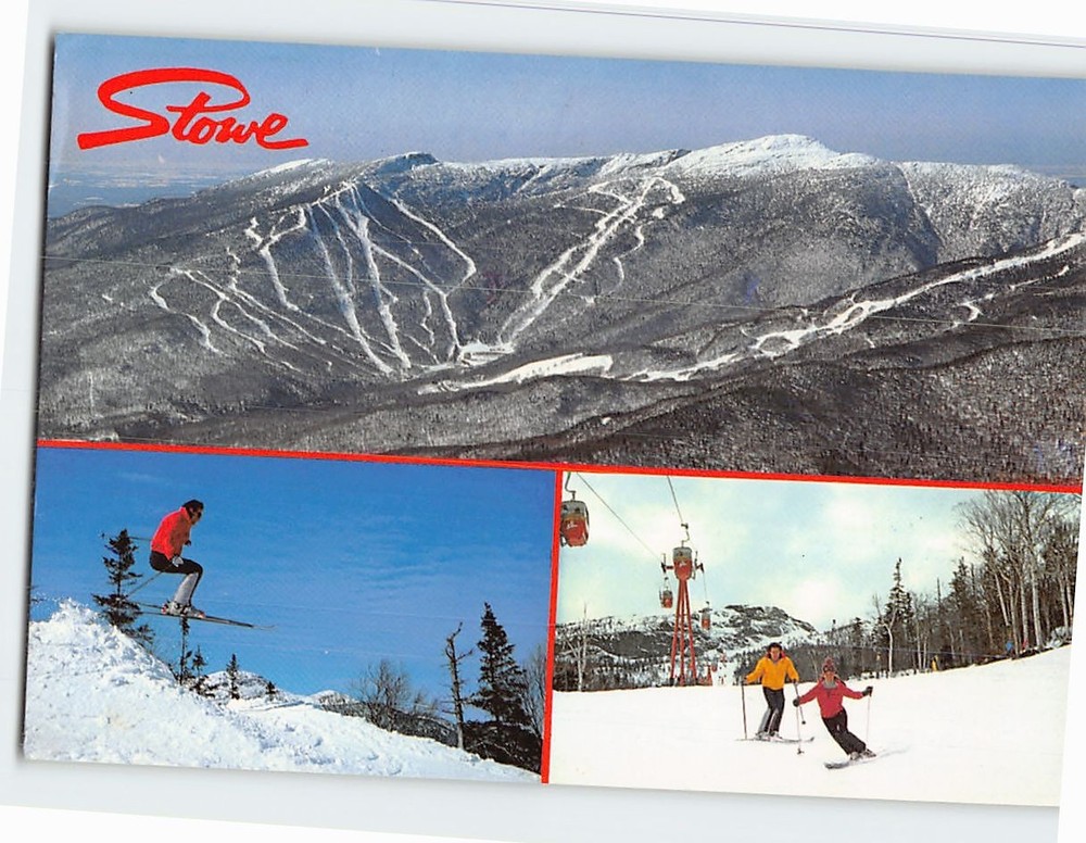Postcard Skiing Scene Mt. Mansfield Stowe Vermont USA