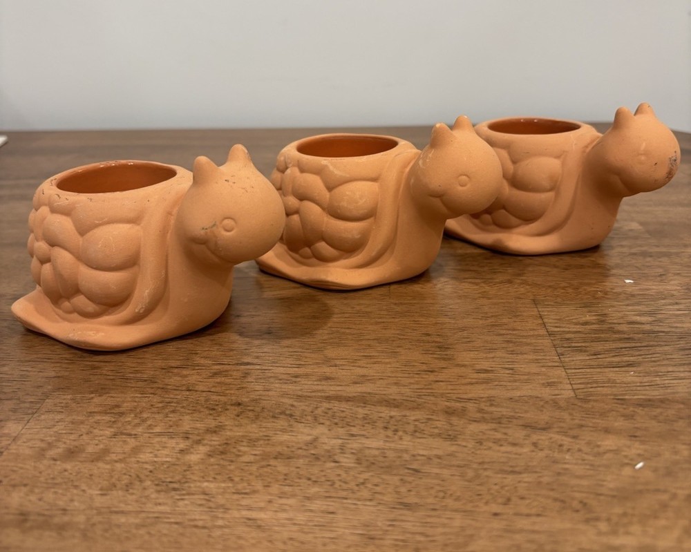 Party Lite “Wee Three” Terracotta Snail Tealight Votive Holders