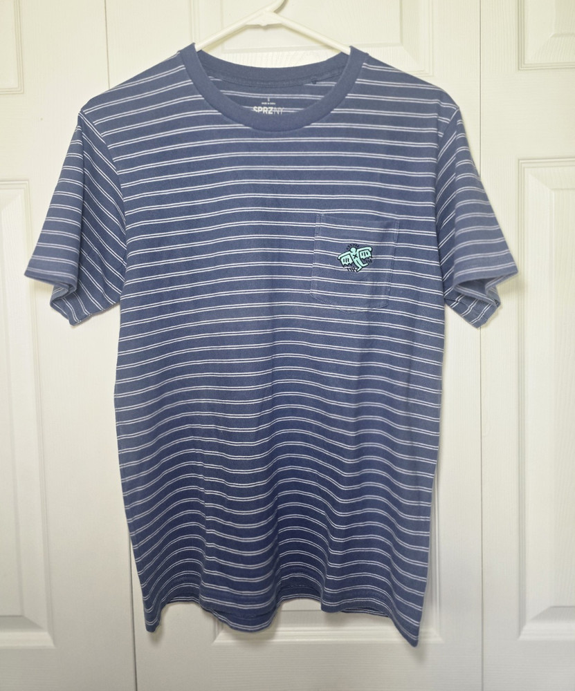 Keith Haring x Uniqlo Men's SPRZ NY Striped Blue Cotton T-Shirt Size S