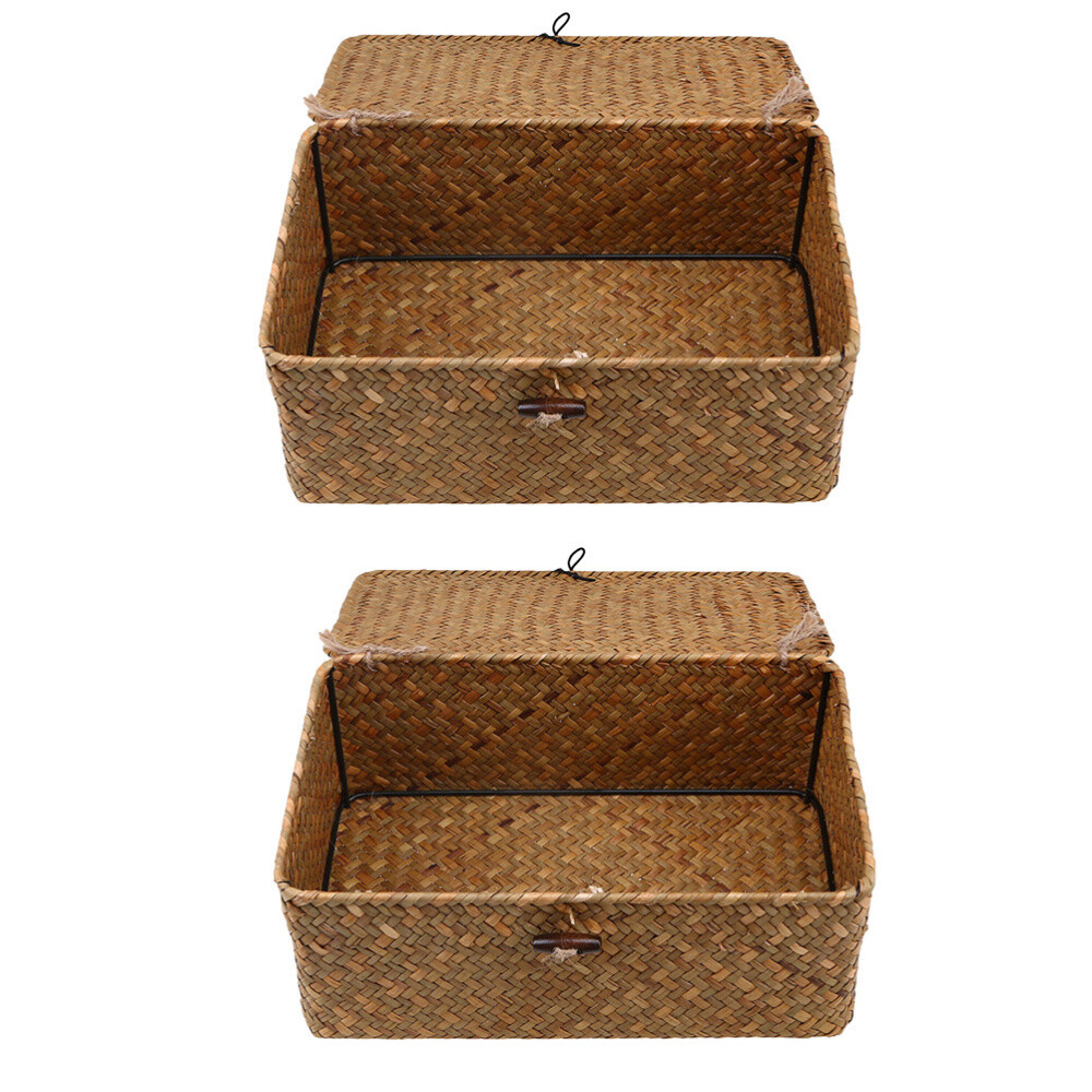2 Pcs Storage Basket Seaweed Woven Container Organizer Case Child