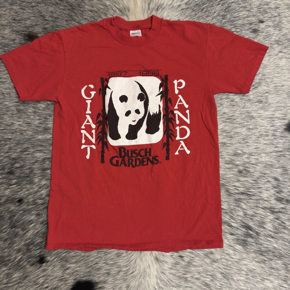 🐼🔥 Vintage 1987–1988 Busch Gardens “Giant Panda” Red Tee — Made in USA Size L