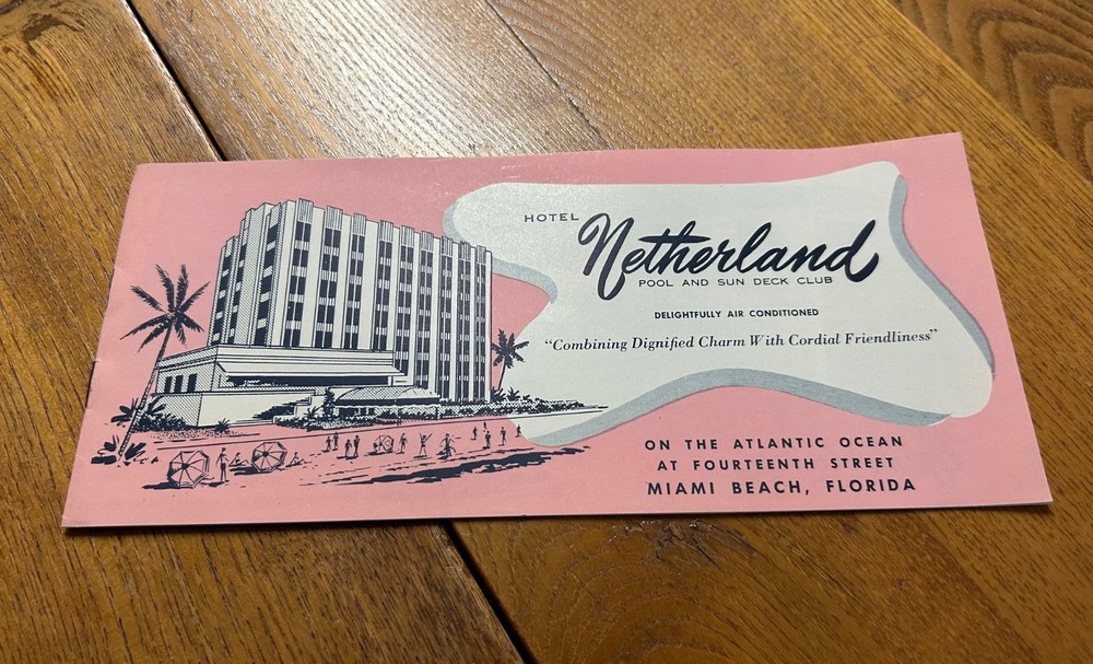 Vintage 1950’s Miami Beach Brochure Hotel Netherland Florida