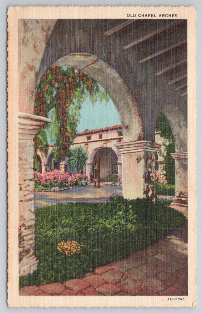 Old Chapel Arches Mission San Juan Capistrano California Postcard Linen
