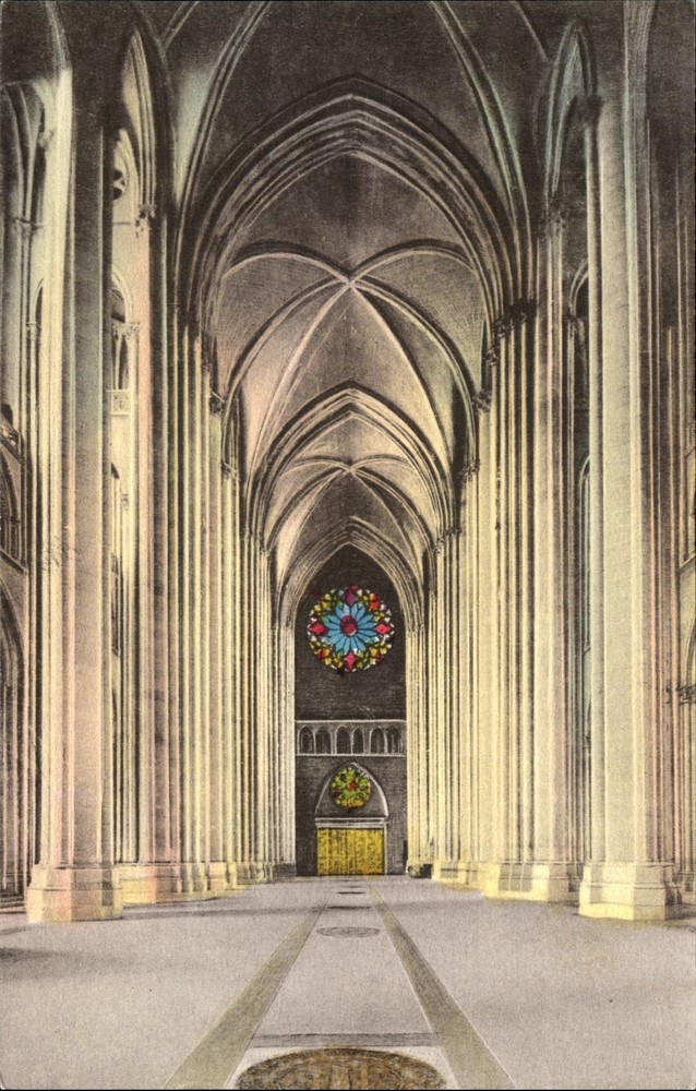 Cathedral St John Divine nave facing west New York Albertype hand colored~c1910