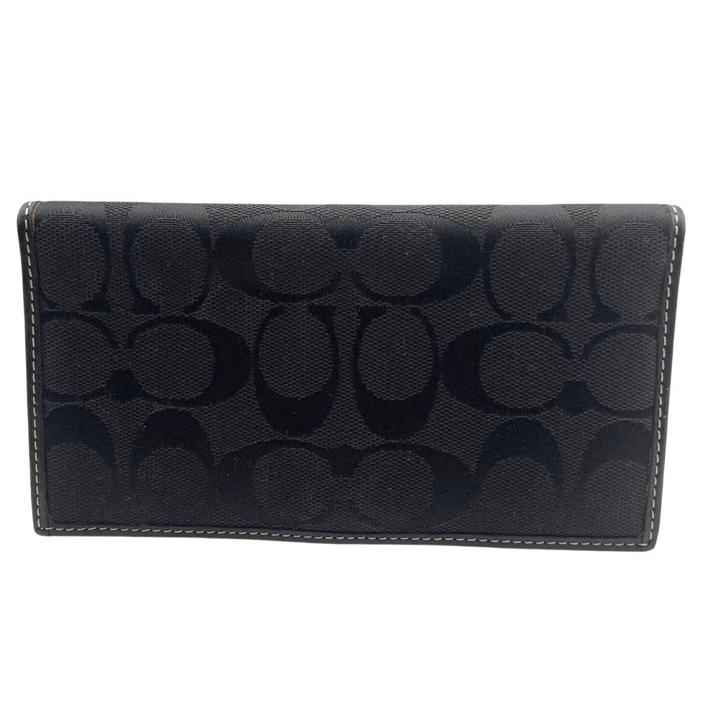 Coach Black Signature Canvas Checkbook Wallet Long Slim Leather Interior